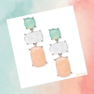 New Mint White Peach & Silver Marble Stone Drop Post Statement Fashion Earrings
